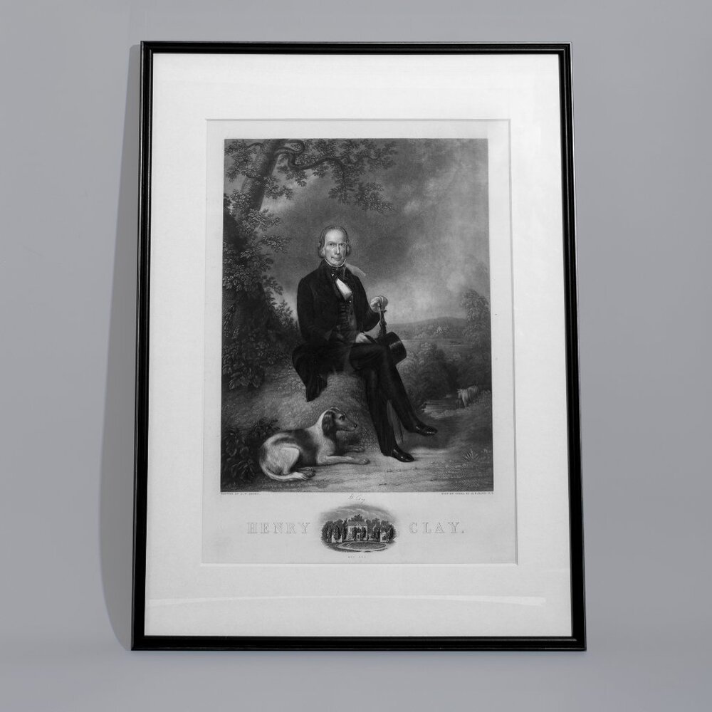 Antique 1843 Henry Clay W, His Dog Engraving JW Dodge HS SADD Framed  21"x 34“